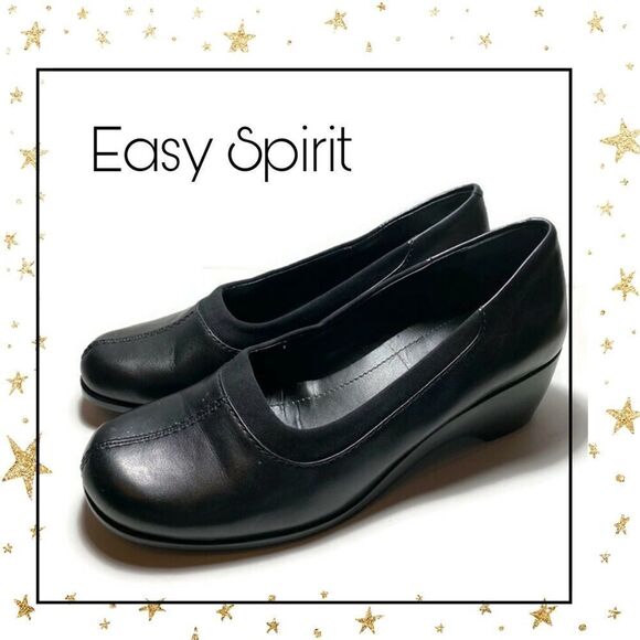 Easy Spirit Women's Black Leather Wedge Loafers 6.5 - Picture 1 of 6